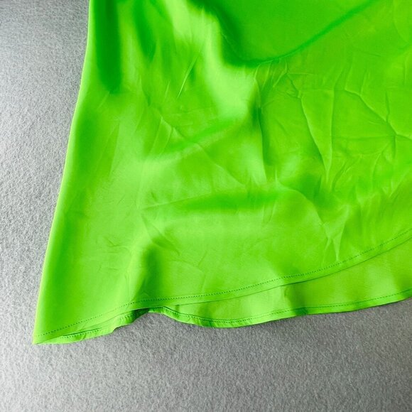 Farm Rio Ruffle Midi Dress Size M Satin Strappy Back Lime Green Plunge New Tags - Picture 9 of 16